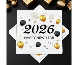 40 Pièces Serviettes Nouvel An, Serviettes "2026 Happy New Year", Décorations du Nouvel An 2026, Accessoires de Fête pour la Table du Réveillon, 33 x 33 cm