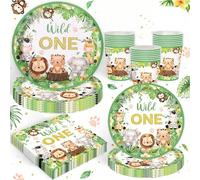 40 pièces - Set de vaisselle décorative d'anniversaire "Wild One" pour 8 invités, thème de baby shower dans la jungle, assiettes en papier, serviettes, gobelets et couverts pour la première fête des g