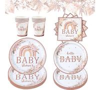 40 pièces/set "Hello Baby Boho" Ensemble de vaisselle jetable thème bohème pour baby shower, thème bohème avec motif floral pour fête de naissance, adapté pour fête de naissance de bébé, 1er anniversa