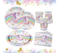 40 pièces/set, Thème arc-en-ciel licorne, set de vaisselle jetable pour fête de révélation du sexe, motif arc-en-ciel licorne fantaisie, vaisselle jetable en papier pour baby shower, fête d'anniversai