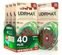 40 Piles Auditives PR41 Taille 312 (Marron) Udirmax Zinc-Air 0% Mercure 1,45V Eco Pack - 4 Blisters Écologiques de 10 Piles