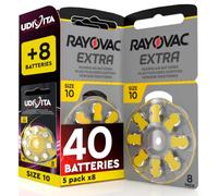 40 Piles Auditives Rayovac Extra 10 Jaune PR70 Udivita - 5 Blisters de 8 Piles