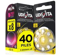 40 Piles Auditives Taille 10 Udivita PR70 (Jaune) Zinc-Air Hearing Evolution - 5 Blisters de 8 Piles