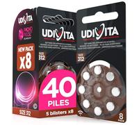 40 Piles Auditives Taille 312 Udivita PR41 (Marron) Zinc-Air Hearing Evolution Technologie Phono Pulse - 5 Blisters de 8 Piles