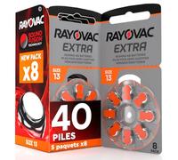 40 Piles pour appareils auditifs Rayovac Extra 13. - 5 Ampoules de 8 Piles