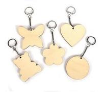 40 porte-clés en bois assortis 5,5 x 5,5 cm - Graine Créative Beige