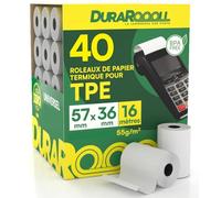 40 Rouleaux Papier TPE CB Bobines Thermiques DuraRoooll - Rouleaux Caisse POS 57mmx36mmx16m Compatibles Avec Nexi SumUp Pax Axerve Ingenico pour Recettes Reçus Distributeurs Automatiques Cartes Crédit