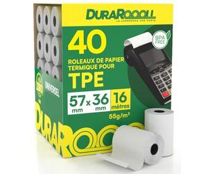40 Rouleaux Papier TPE CB Bobines Thermiques DuraRoooll - Rouleaux Caisse POS 57mmx36mmx16m Compatibles Avec Nexi SumUp Pax Axerve Ingenico pour Tickets et Justificatifs Bancomat Cartes de Crédit