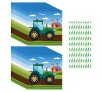 40 Serviettes Anniversaire Enfants, 10 Pailles Rayées, Serviettes Tracteur, Serviettes Décoration De Table, Serviettes Motif Véhicule