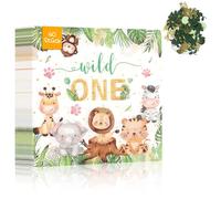 40 serviettes anniversaire jungle et 100 confettis pour anniversaire - Décoration de table fête enfants, motifs animaux, feuilles verte forêt - 33x33 cm