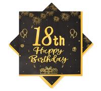 40 Serviettes Décoratives D'anniversaire pour 18 Ans Happy Birthday Decoration; Table Papier, Napkins (Or Noir) Vaisselle de Fête pour Anniversaire Adulte/Homme, Femme, Décorations de Fête (18th)