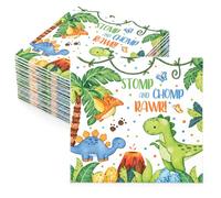 40 Serviettes Dinosaure 33x33 cm Thème Jungle pour Anniversaire | Serviettes en papier 1 épaisseur pliées en quatre avec dinosaures et feuillage tropical pour fêtes et pique-niques