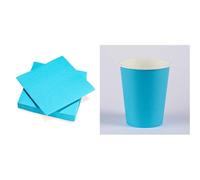 40 Serviettes Papier Tex Touch Bleu Turquoise FSC® - 38 x 38 cm + 12 Gobelets en carton 25cl Turquoise
