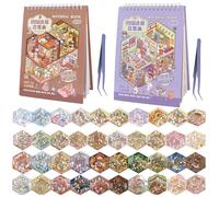 40 Sets 3D Autocollants de Scène, DIY Amusants House Sticker avec 40 PET Autocollants 40 DIY Miniature House 2 Pincette, Convient aux Adultes et Enfants pour Soulager Stress(Violet/Marron)