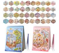 40 Sets 3D Autocollants de Scène,DIY Amusants House Sticker avec,Comprend 58 PET Autocollants, 40 DIY Miniature House,2 Pincette,Convient aux Adultes et Enfants pour Soulager Stress et Passer le Temps