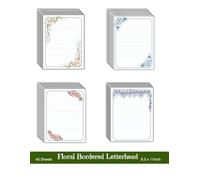 40 Sheets Floral Bordered Letterhead: Stationery Letterhead Stylish Paper, Personalised Invitations, Watercolor Floral Unique Notes: Running Daily Supplies, 4 Designs, 8.5 x 11 Inch