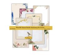 40 Sheets of Floral & Nature Border Stationery for Events: Elegant Letterhead Paper, Personalised Invitations, Vibrant Floral Notepad: Running Daily Writing Supplies, 8 Designs, 8.5 x 11 Inch