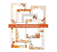 40 Sheets of Harvest Fall Letterhead Paper: Seasonal Themed Stationery, Personalised Invitations, Watercolor Autumn Paper: 8 Designs, 8.5 x 11 "