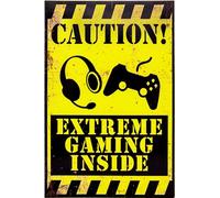 40 x 30 cm - Plaque décorative murale et de porte - Convient pour les amateurs de jeux et d'ordinateurs (Caution Extreme Gaming)