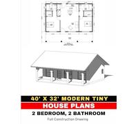 40' x 32' Modern Tiny House plan set: 2 Bedroom & 2 Bathroom: With all construction details