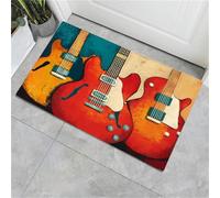 40 x 60 cm, paillasson d'entrée intérieur et extérieur, Tapis à Musique rétro Motif de Guitare électrique, Tapis de Sol résistant à la décoloration, Profil Bas, Facile à nettoyerrouge