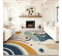 40 x 60 cm Tapis Entrée Intérieur, Beige Antidérapant Tapis Lavable, Pile Courte Tapis Salon Abstrait Géométrique Circulaire Rayé pour Dessous, Cuisine, Chambre Chien