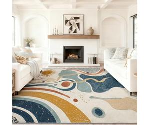 40 x 60 cm Tapis Entrée Intérieur, Beige Antidérapant Tapis Lavable, Pile Courte Tapis Salon Art Abstrait Géométrique Rayé pour Dessous, Cuisine, Chambre Chien