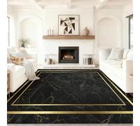 40 x 60 cm Tapis Entrée Intérieur, Noir Et Or Antidérapant Tapis Lavable, Pile Courte Tapis Salon Polyvalent Chic Géométrique Bordure Rectangle pour Dessous, Cuisine, Chambre Chien