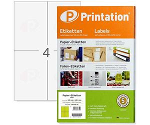 400 Étiquettes autocollantes (105x148,5mm=A6) imprimables Printation | 100 feuilles A4 2x2=4 autocollants adhésifs, étiquettes d´adresse 105x148mm - pour imprimantes laser & jet d’encre