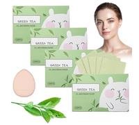 400 Feuilles Papier Buvard d'Huile Visage Matifiante, Absorbantes de Thé Vert, Face Oil Blotting, Avec Mini Houppette Doigt