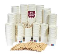400 Gobelets à café jetables blancs de 110 ml / 4 oz avec agitateurs en bois, résistants, étanches et sans odeurs. Gobelets en carton jetables.