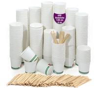 400 gobelets à café jetables en carton blanc 120 ml, gobelets jetables en carton blanc avec agitateurs à café en bois. Pour les boissons chaudes et froides.