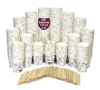 400 Gobelets Jetables Café de 110 ml / 4oz en Carton Papier Blancs, Solides et Étanches, Idéaux pour Café Court, Lungo, Espresso, Macchiato. Avec des Agitateurs en Bois Écologiques