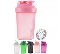 400 ml Bouteille shaker protéinée avec boule de mélange en fil de fer, anti-fuite, sans BPA, parfait pour mélanger des boissons frappées en poudre, passe au lave-vaisselle, rose