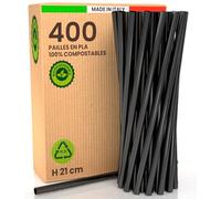 400 Pailles en Bioplastique Rigide 100% Écologiques et Réutilisables - 21cm x 6mm Biodégradables et Compostables, Made in Italy - Idéales pour Boissons, Cocktails, Événements, Fêtes - Couleur Noire