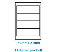 400 pcs. BLANC étiquettes étiquette adhésive de l'étiquette d'adresse Format 190.0x61.0mm , 100 feuilles DIN A4, 70g/qm, approprié pour les imprimantes à jet d'encre, imprimantes laser et photocopieurs.