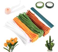 400 Pcs Cure Pipe Chenille Loisir Creatif,Cure-pipe pour Fleurs Tulipes, Kit Fil Chenille Fleur Rose Vert,Fils Chenilles Pipe Cleaners Flower pour Bouquets de Tulipes DIY Décoration+2m Ruban Cadeau