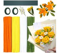 400 Pcs Fil Chenille, Cure Pipe Chenille 30 cm, Cure-pipe Bouquet de Tournesol, Bricolage Pipe Cleaners Set avec Tige Fleur, Floratape, Cure Pipe Chenille pour Bricolage Bouquets, 5 Couleurs