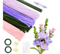 400 Pcs Fil Chenille Cure Pipe Tulipes, Kit de Fleurs en Cure-Pipes | Adapté aux Fournitures de Bouquet de Tulipes et de Décoration DIY Pipe Cleaners Set Tulipe avec Ruban Fleuri, Fil, etc.