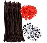 400 Pcs Fils chenilles Set 30cm, 150 yeux branlants autocollants, Pipe Cleaners Crafts Avec Bring Pompons Rouges,Yeux Auto-Adhésifs, Pour Bricolage de Noël Fait à La Main