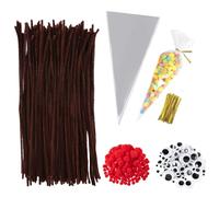 400 Pcs Set de Fils Chenille et Pompons + 100 Sachets Transparents pour Biscuits, Kit Loisirs Creatifs DIY, Matériaux de Bricolage Manuel main - Rouge (B)