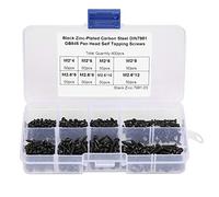 400 Pcs Vis Autotaraudeuse en Acier Inoxydable M2/M2.6/M3 Vis Autotaraudeuses à Tête Cylindrique à Empreinte Cruciforme Noir