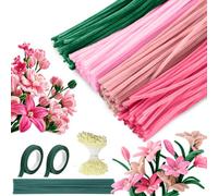 400 Pièces Fil Chenille, Kit Loisirs Créatifs pour Fleurs en Cure Pipe, Cure-Pipe pour Fleurs Tulipes avec Floratape et Tige Fleur Artificielle, Pipe Cleaners pour Projets d'Art et de Bricolage