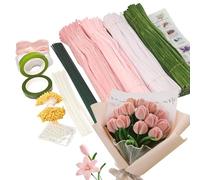 400 Pièces Fil Chenille Rose Vert, Cure-Pipe Chenille Tulipe, avec Accessoires, pour Bouquet de Loisirs Créatifs Artisanat Décoration DIY