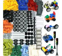 400+Roues Et Classic Briques, Comprend Feux de Signalisation&Volant&Variété de Pare-Brise&Pneus& Assiettes&Axes et Moyeux pour Construire des Véhicules, Compatible avec Toutes Les Grandes Marques