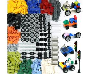 400+Roues Et Classic Briques, Comprend Feux de Signalisation&Volant&Variété de Pare-Brise&Pneus& Assiettes&Axes et Moyeux pour Construire des Véhicules, Compatible avec Toutes Les Grandes Marques