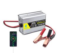 400 W Voiture Power Inverter DC - Modified Sine with USB Display | 200W Rated 400W for Outdoor Solar Camping RV Home Appliances, Battery Clip or Lighter Plug Included