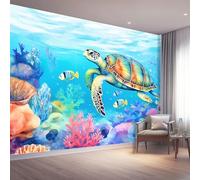 400 x 280 cm Papier Peint intissé Coloré Dessin Animé Monde Sous-Marin Coraux Poissons Papier Peint Panoramique Moderne, Mural Photo pour Salon, Chambre, Décor Fond TV