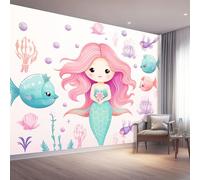 400 x 280 cm Papier Peint intissé Coloré Dessin Animé Sirène Poisson Papier Peint Panoramique Moderne, Mural Photo pour Salon, Chambre, Décor Fond TV