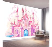 400 x 280 cm Papier Peint intissé Rose Dessin Animé Château De Princesse Étoiles Papier Peint Panoramique Moderne, Mural Photo pour Salon, Chambre, Décor Fond TV